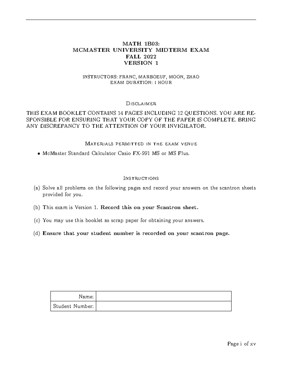 MATH 1B03 Midterm Exam 2 Fall 2022 - Version 1 Review Notes - Studocu