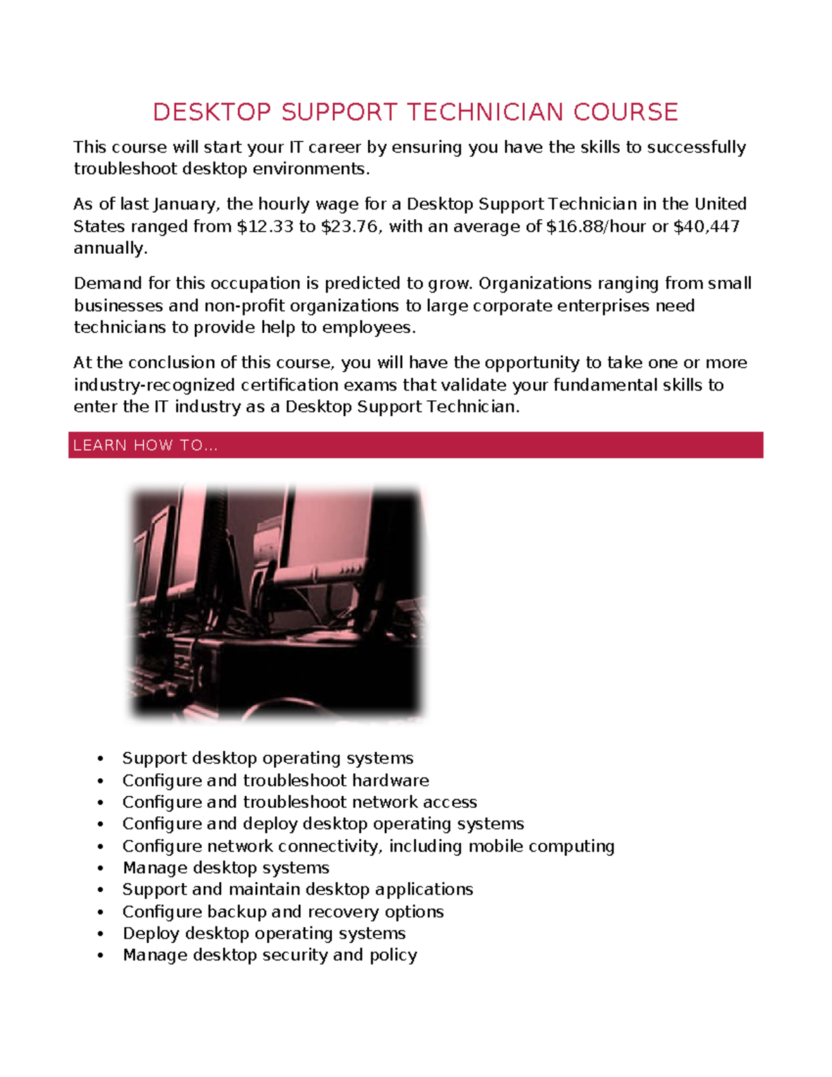 DESKTOP SUPPORT TECHNICIAN COURSE: Skills for IT Career Success - Studocu