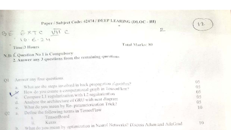 DL QP MAY 2024 - Deep Learning Exam Questions (DLOC 12 BE EXTC) - Studocu