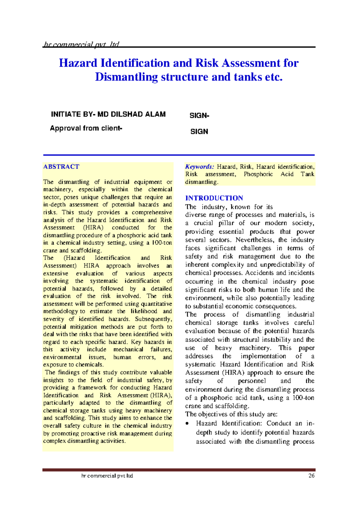 HRC HIRA: Hazard Identification & Risk Assessment for Dismantling ...