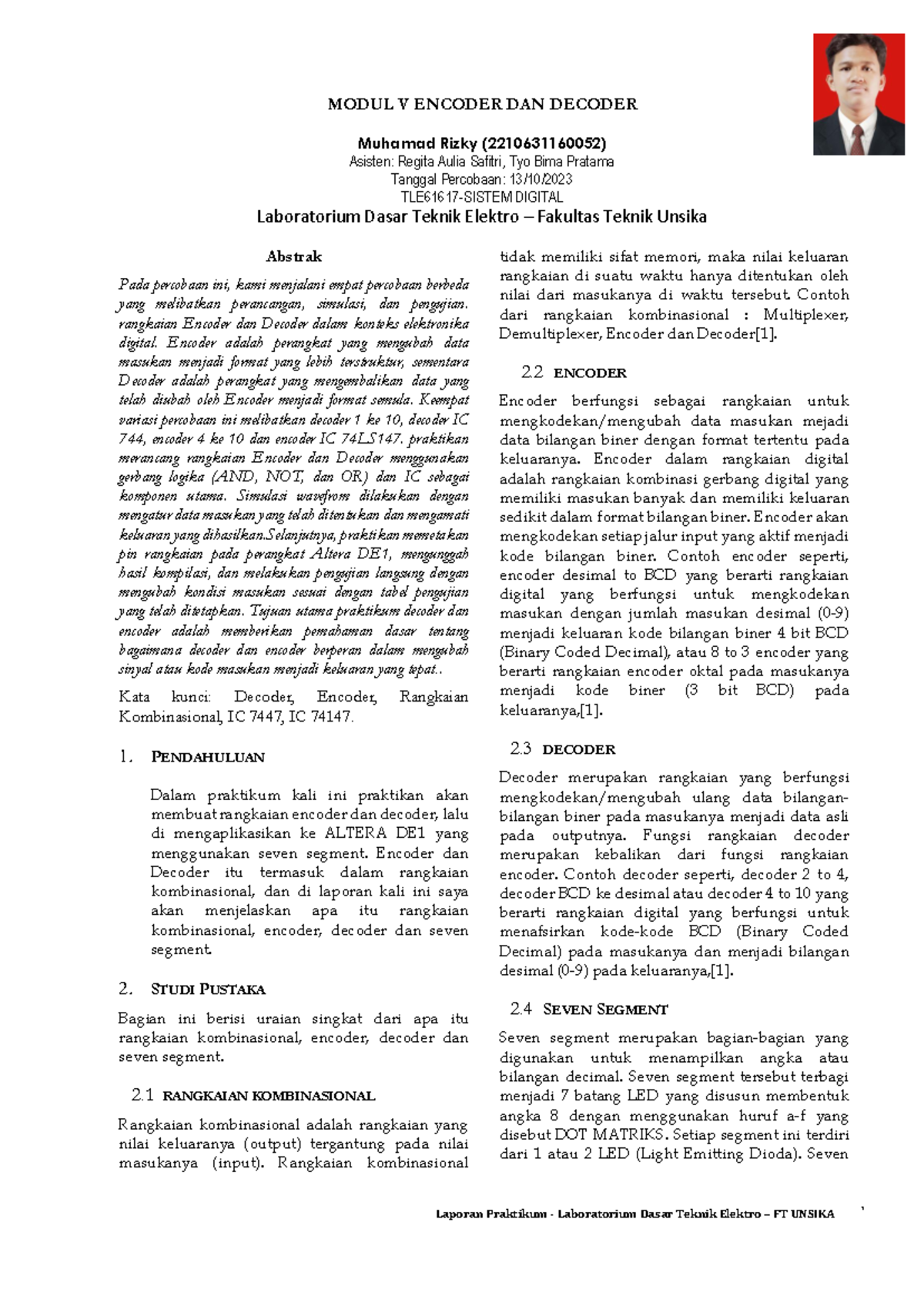 Lab Percobaan TLE6161: Encoder & Decoder - Muhamad Rizky - Studocu