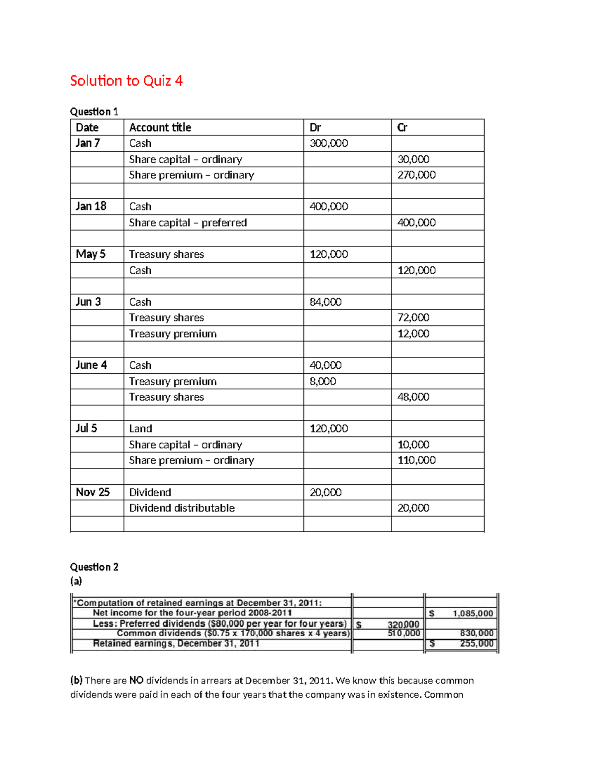 Solution to Quiz 4 - Cash Flow Statement Analysis - Studocu