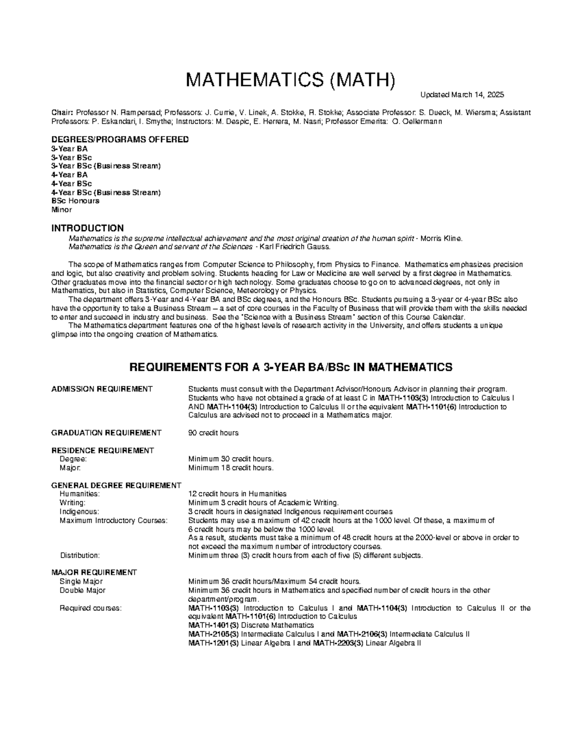 MATH Program Overview and Degree Requirements (Updated 2025) - Studocu