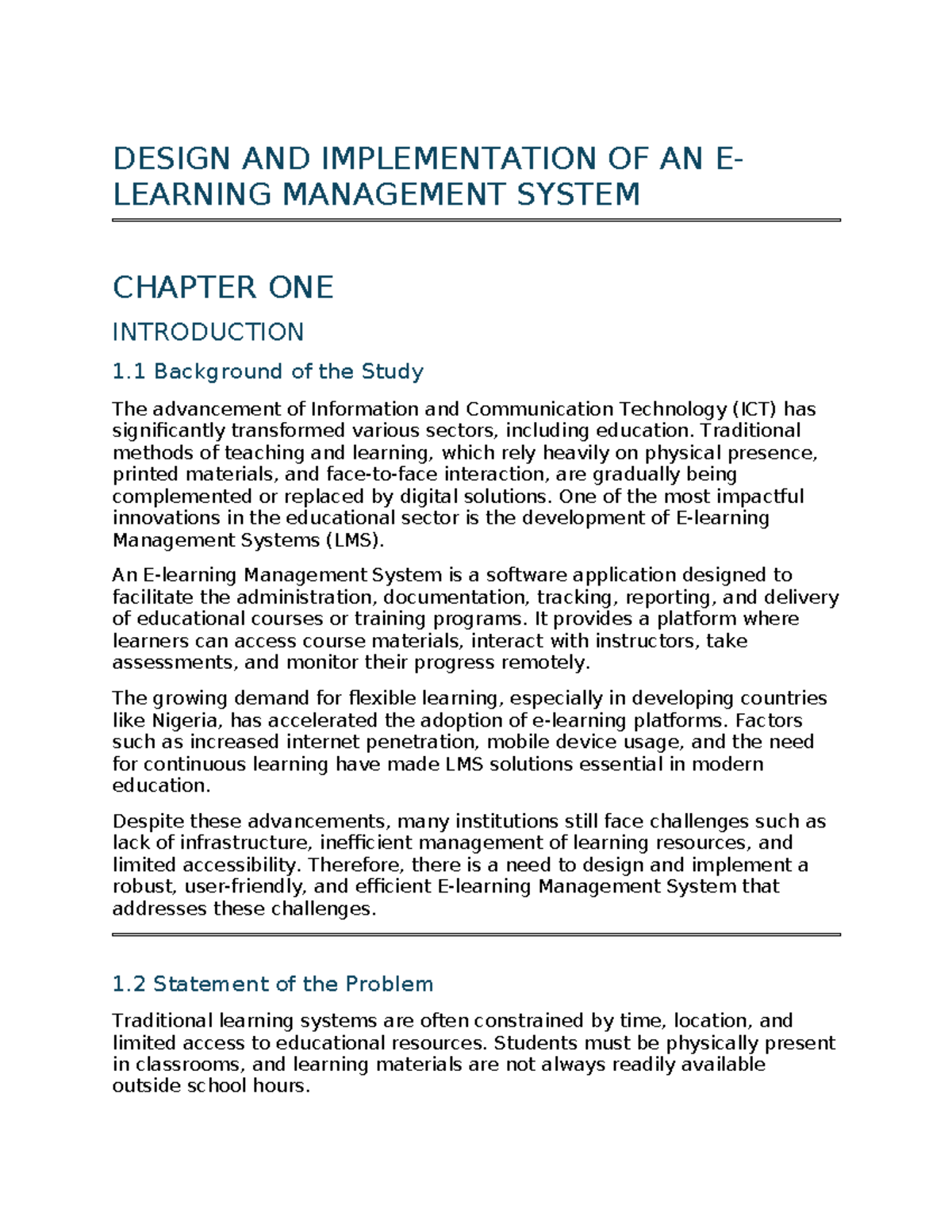 E-Learning Management System Design & Implementation (Chapters 1-3 ...