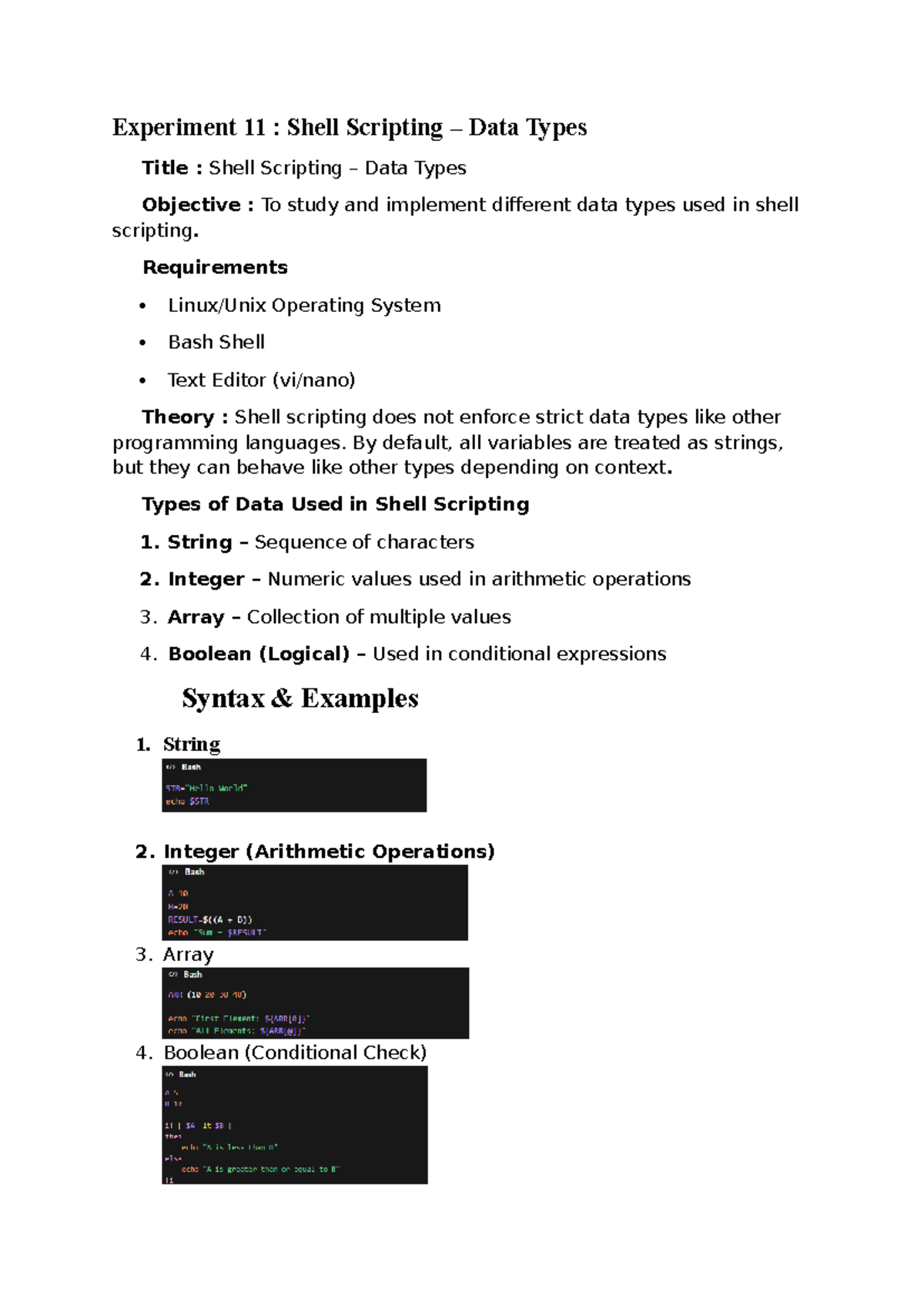 Experiment 11: Data Types in Shell Scripting - Studocu