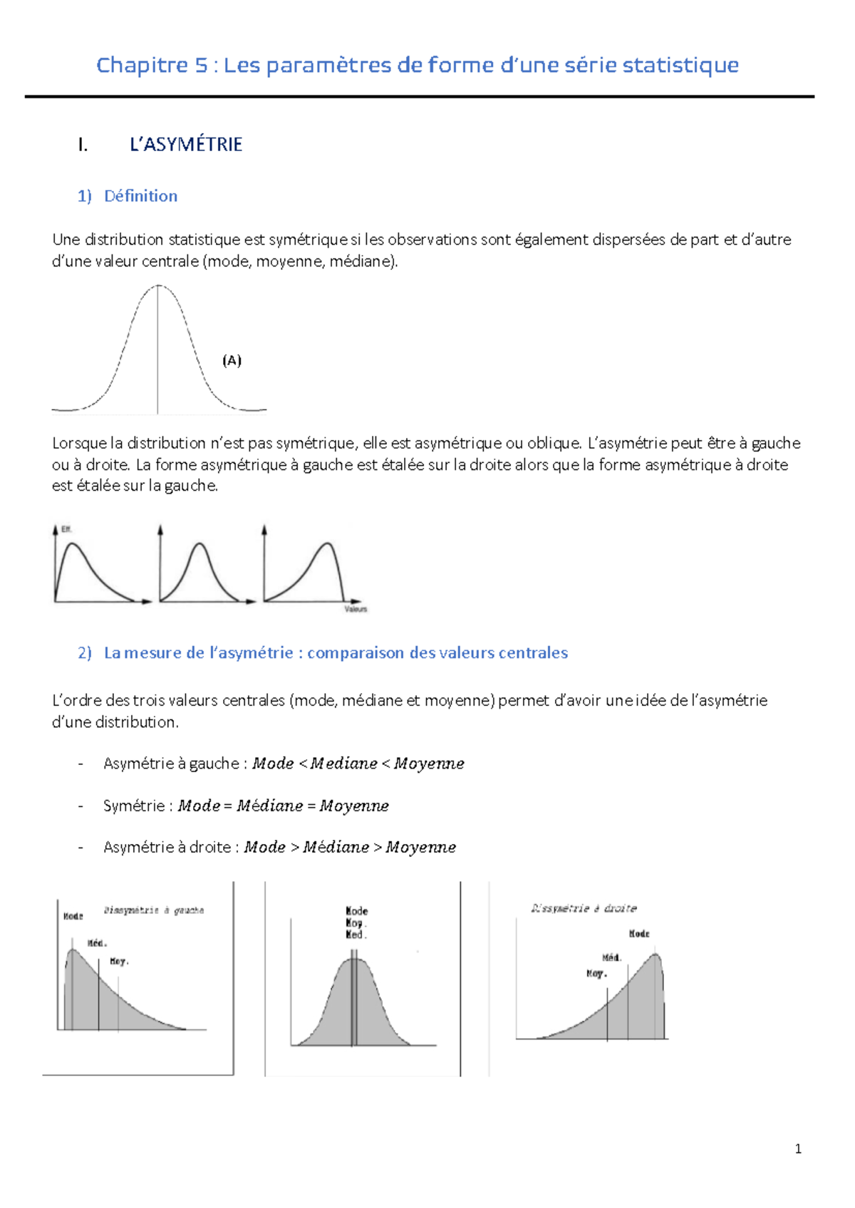 Chapitre 5 Les paramètres de forme d’une série statistique ...