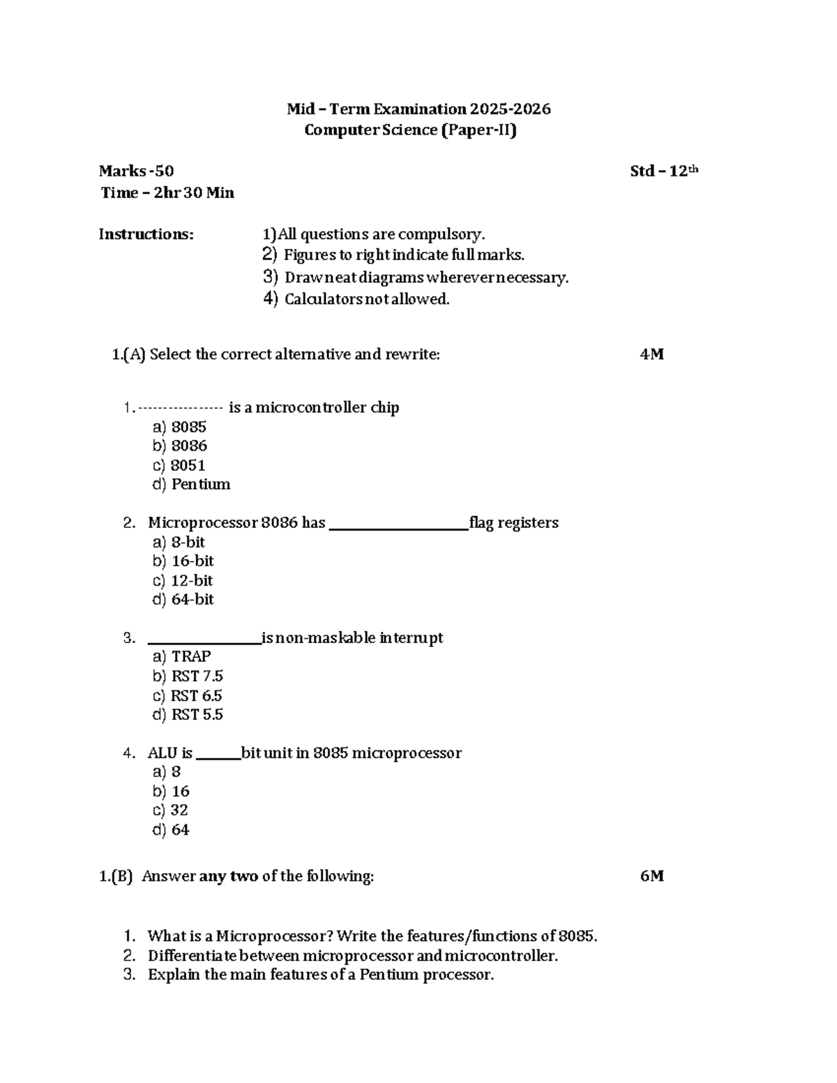 Mid Term Exam CS II: Microprocessors & Microcontrollers Overview - Studocu