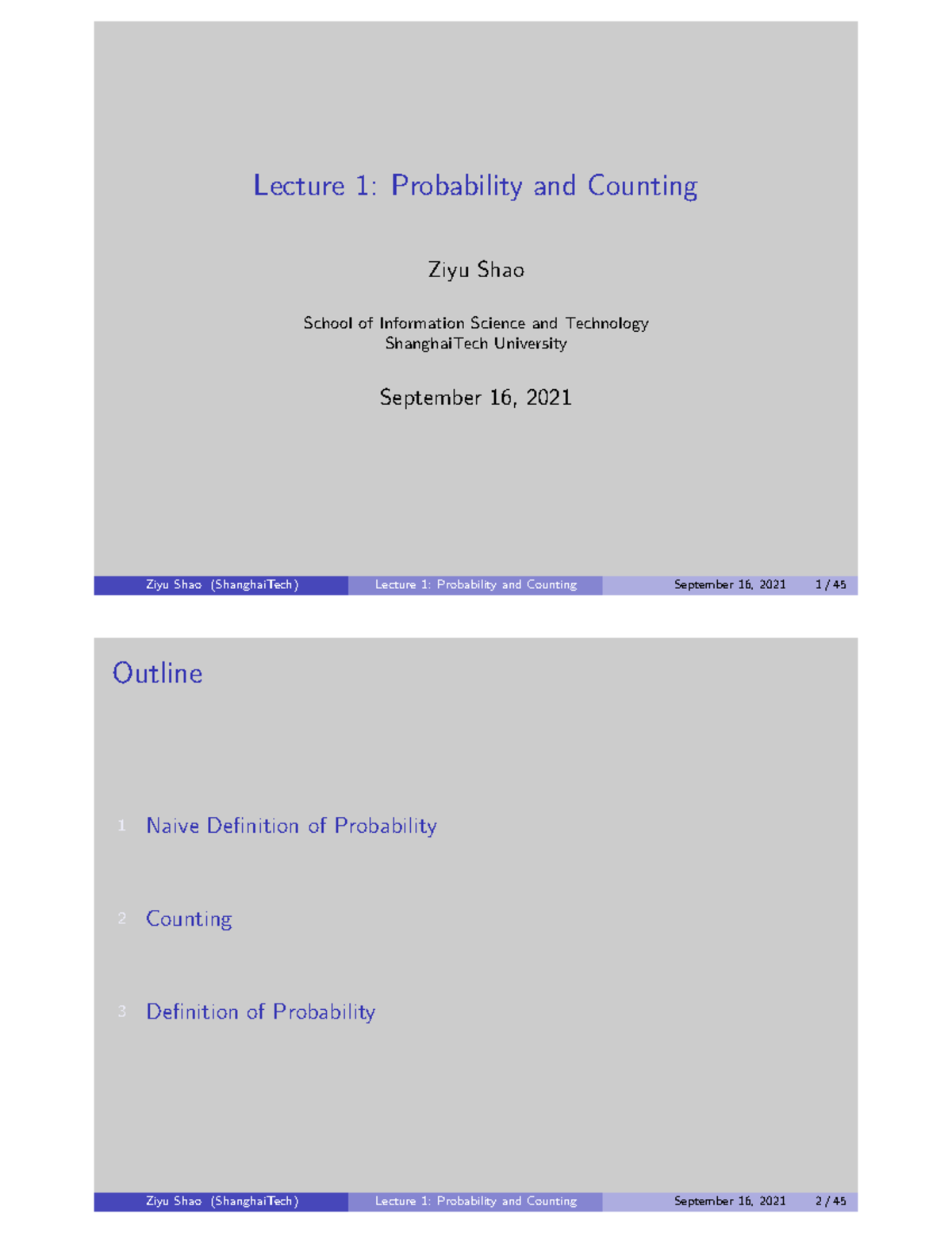 L1-print - Lecture notes 1 based on the course Stat110 Harvard ...