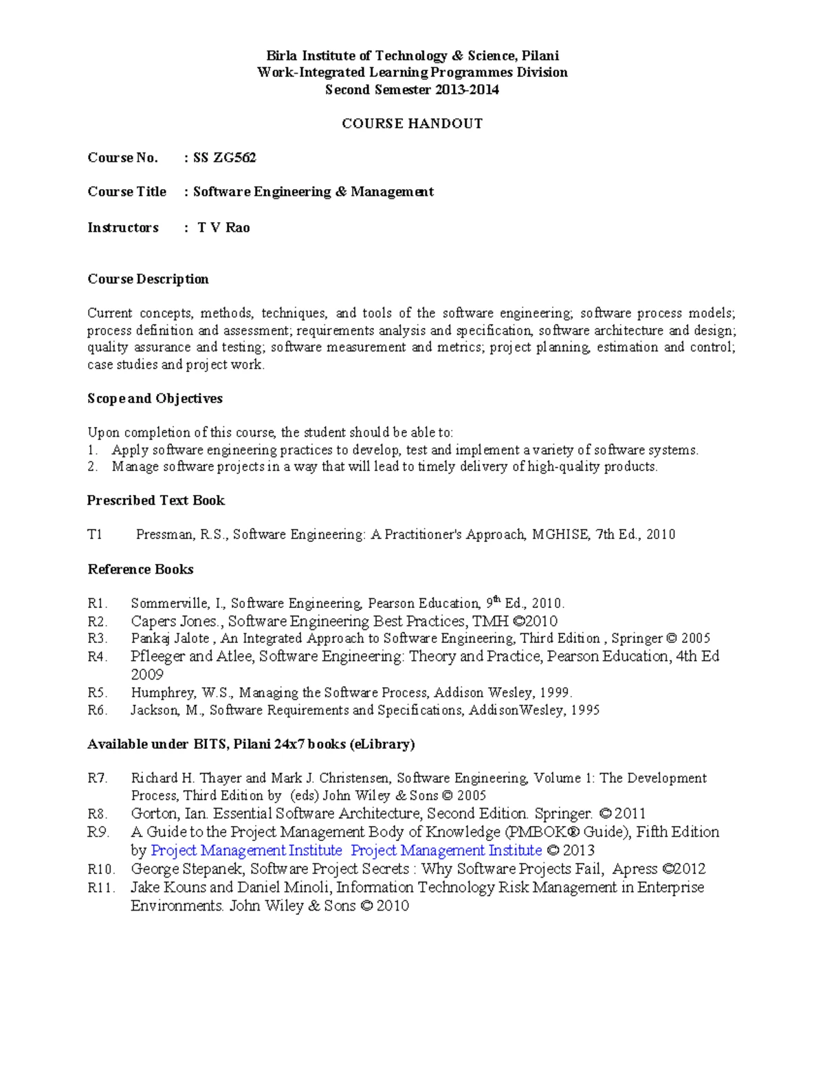 MBA ZG523 Project Management Course Handout - Second Semester - Studocu