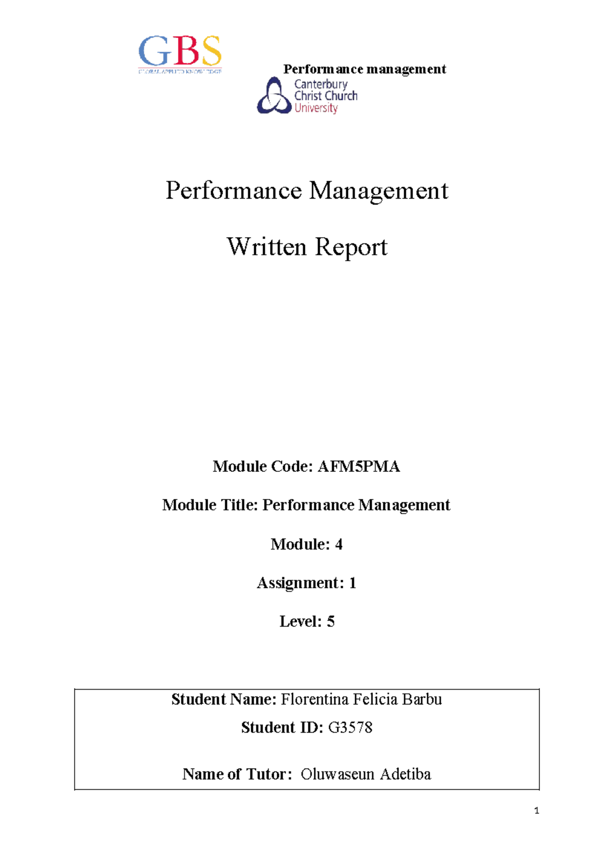 Performance Management Report: AFM5PMA Module Insights - Studocu