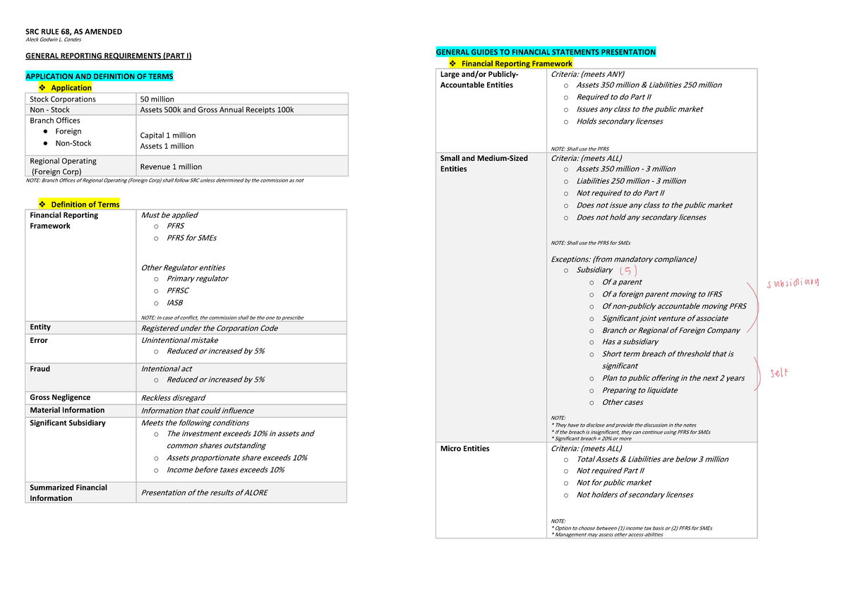 SRC Rule 68 Overview: General Reporting and Financial Requirements ...