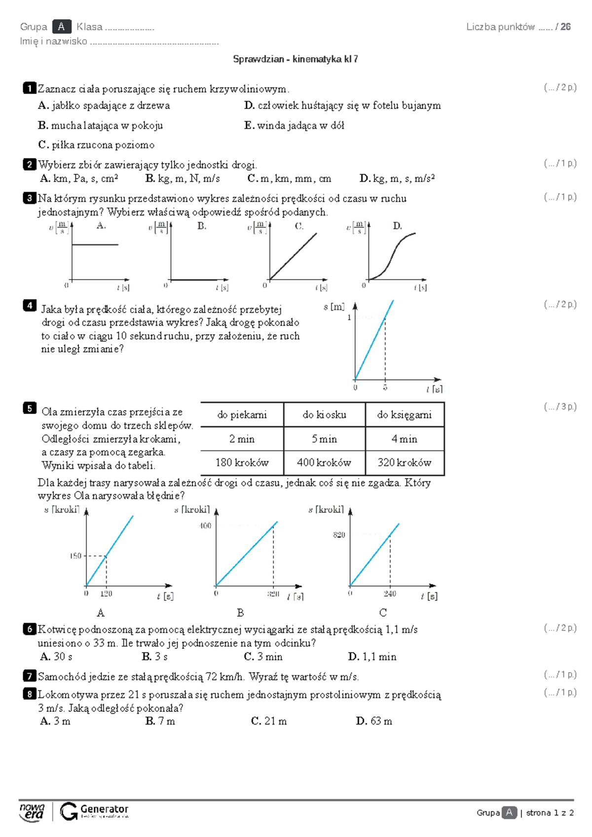 Zrozumieć Fiyzkę 2 Sprawdzian Kinematyka www.studocu.com