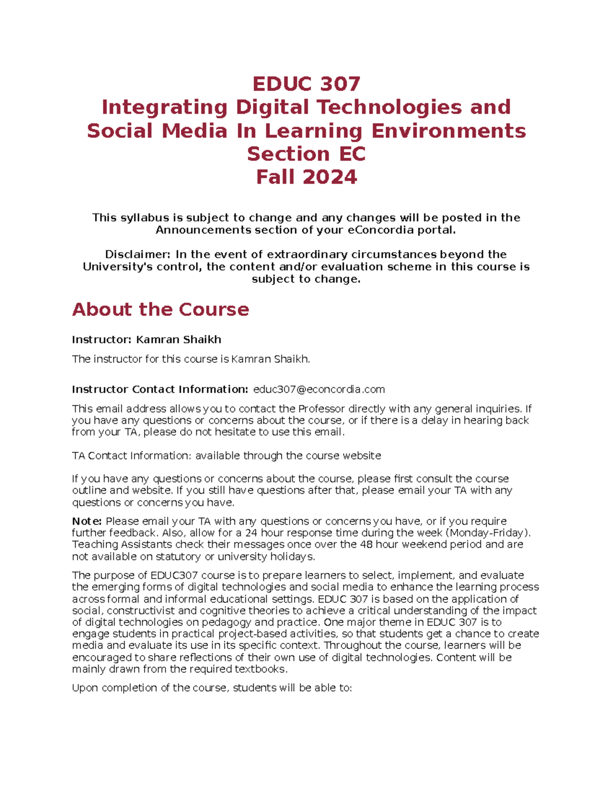 EDUC 307 outline - Summary Integrating Digital Technologies and Social ...