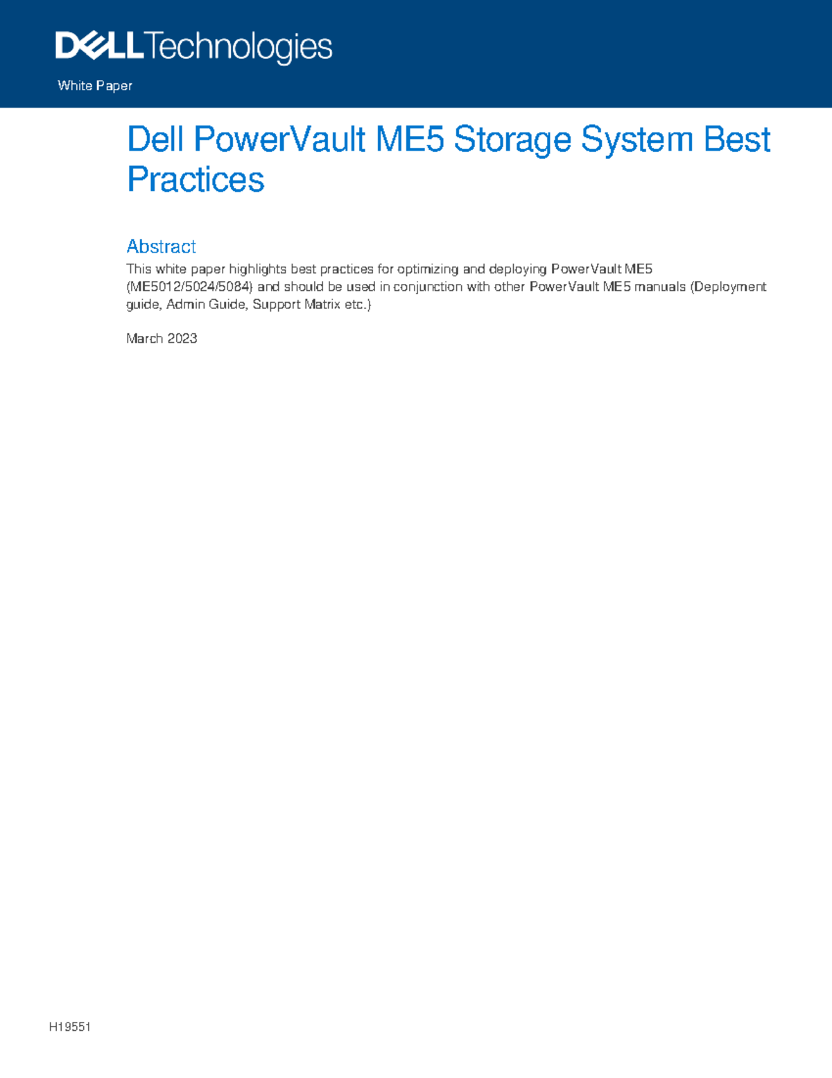 Dell PowerVault ME5 Storage System Best Practices (H19551) - Studocu