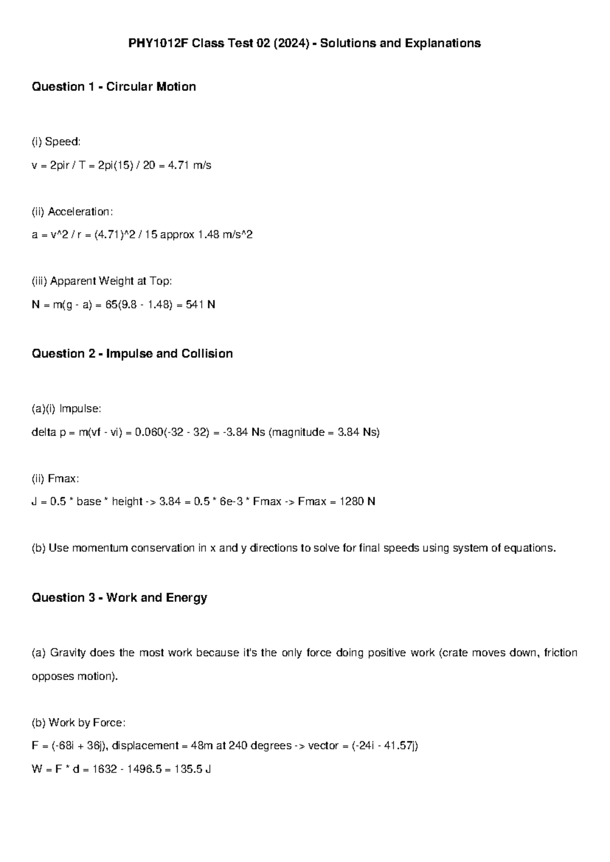 PHY1012F Class Test 02 (2024) Solutions & Explanations - Studocu