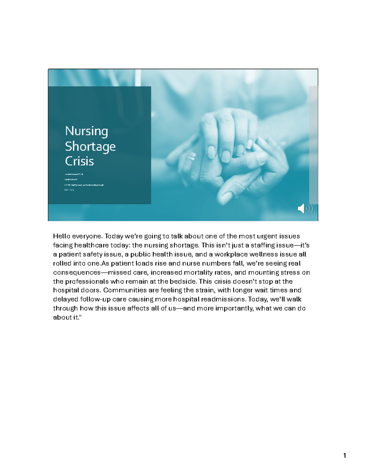 NUS FPX6008: Addressing the Nursing Shortage Crisis in Healthcare - Studocu