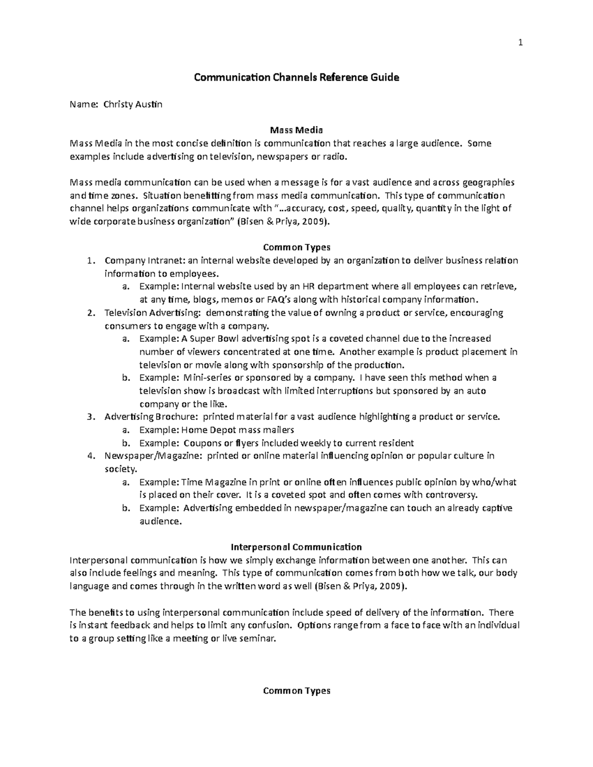 COM 127 Communication Channels Reference Guide Overview - Studocu