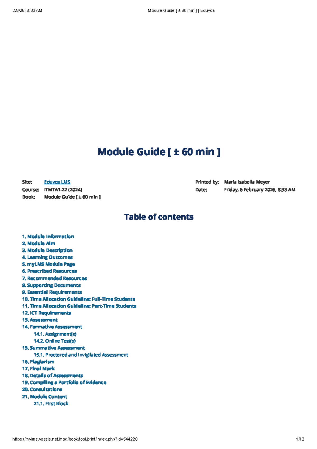 ITMTA1 Module Guide: Mathematics 1A Overview (60 min) - Studocu