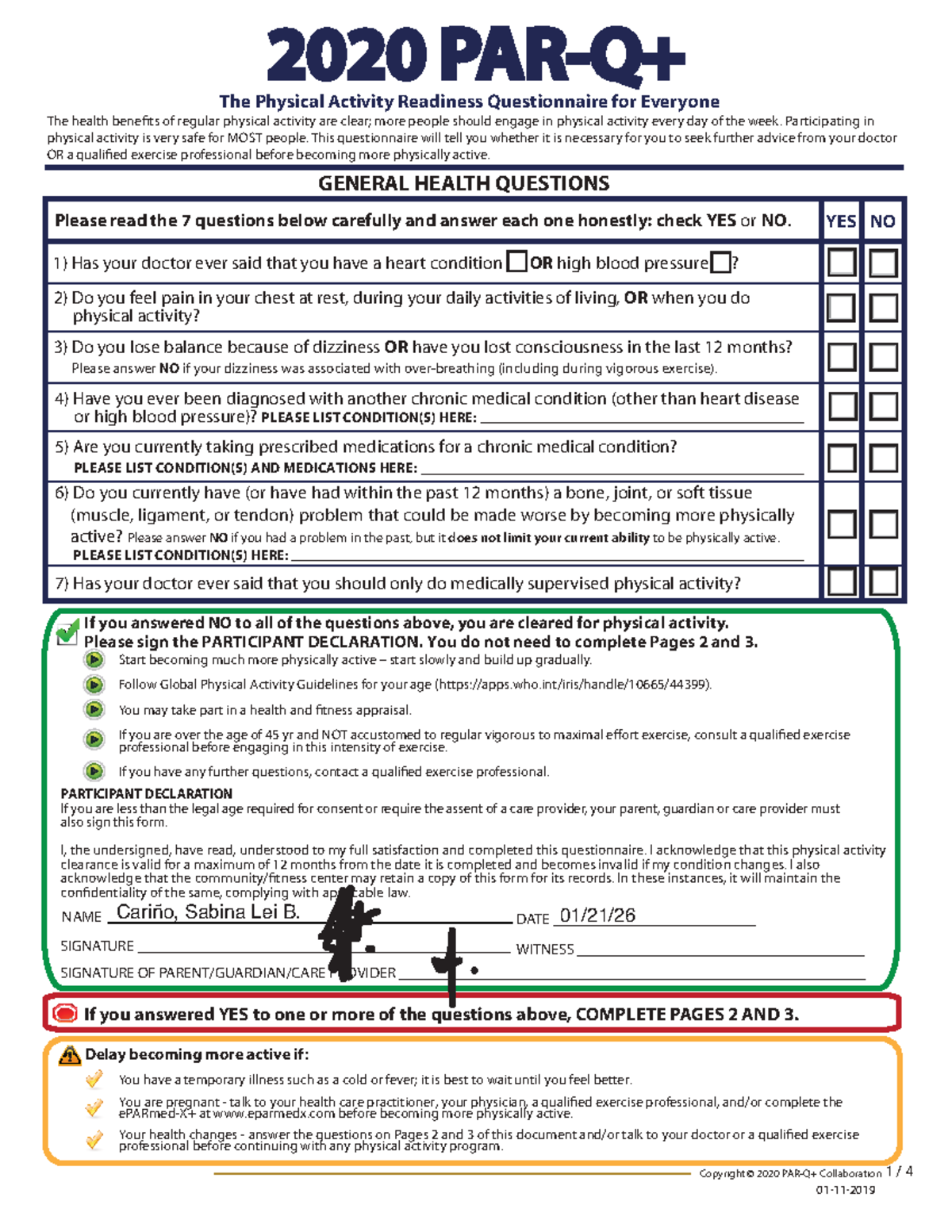 PAR-Q+ (Physical Activity Readiness Questionnaire) - 2020 Edition - Studocu