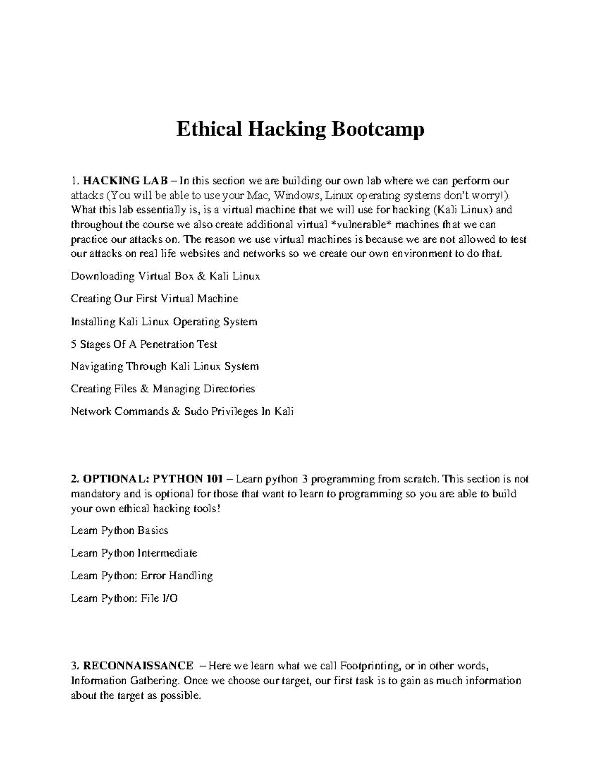 Ethical Hackieng Bootcamp for beginners - Cibert sicurity - O&M - Studocu
