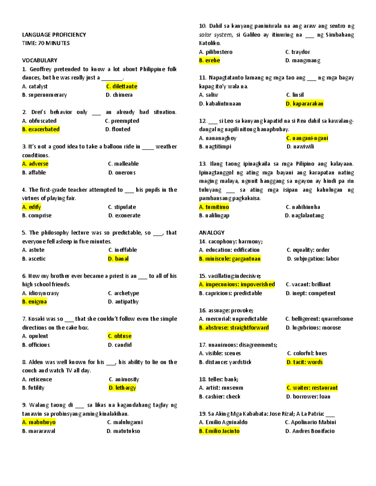 Language Proficiency Test Review: Vocabulary and Expression Analysis ...