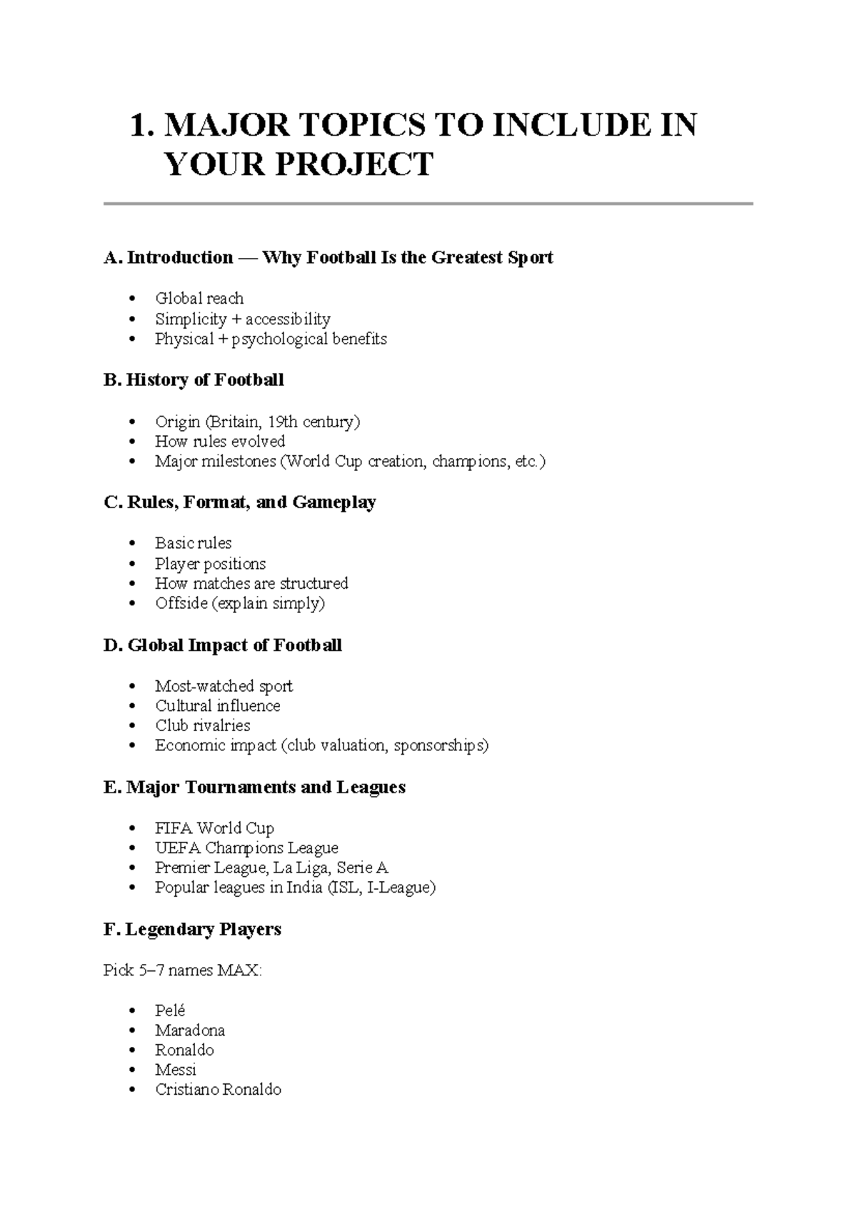 English Project: Key Topics on Football's Global Influence and Impact ...