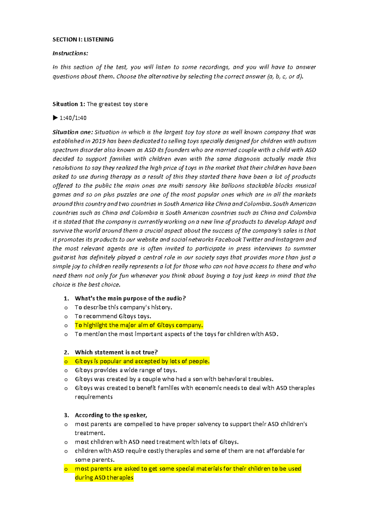 Listening & Reading Test PDN 2023: Situational Comprehension & English Use - Document Preview