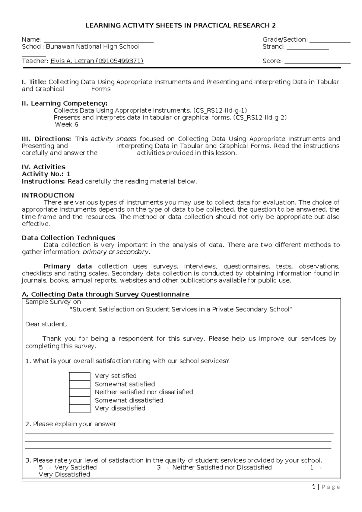 PR2 Week 3 - Planning Data Collection and Analysis Procedures - Studocu