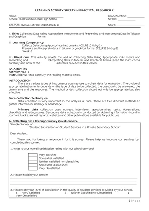 PR2 Week 3 - Planning Data Collection and Analysis Procedures - Studocu