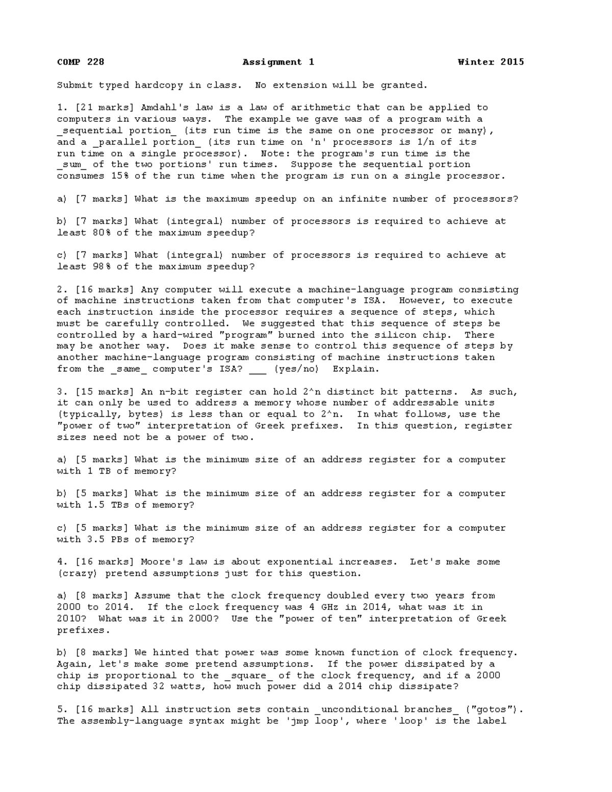 Comp228 Ass1 - Assignment 1 questions - COMP 228 Assignment 1 Winter ...