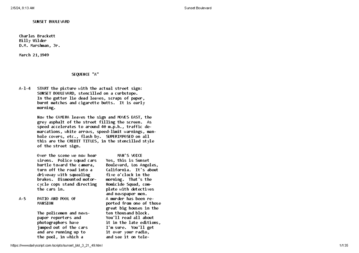Sunset Boulevard Script Analysis: A Study of Film Noir Elements - Studocu