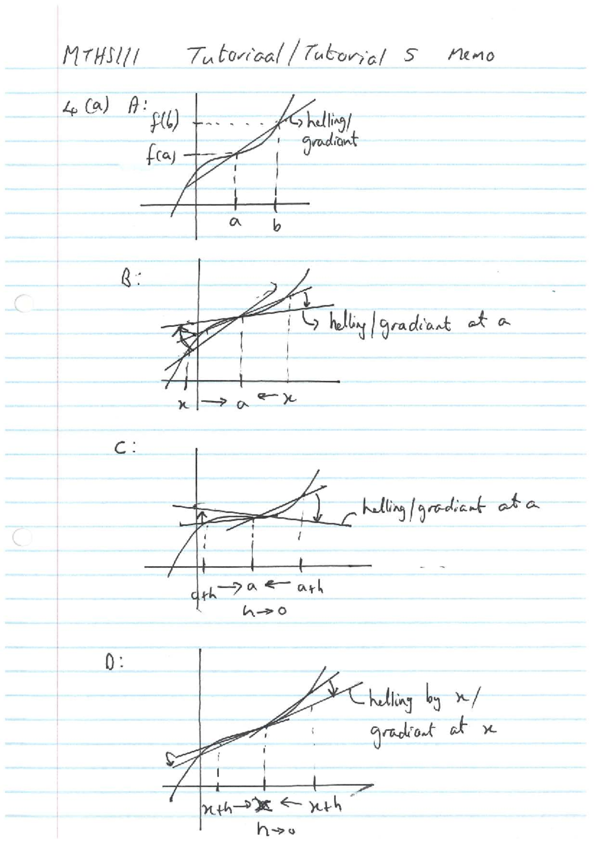 MTHS111 Tutorial 5 Memo 2023: Gradients, Limits, and Continuity - Studocu