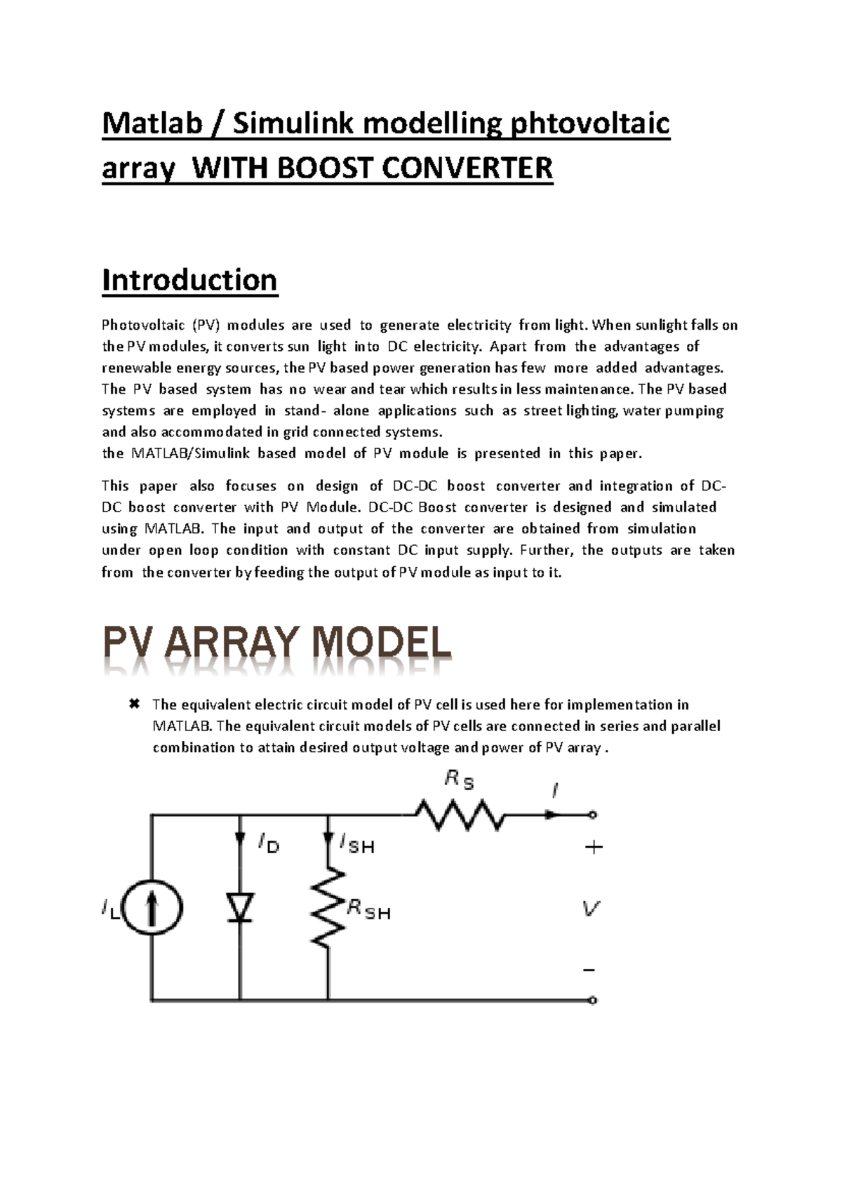 Matlab/Simulink Modeling of PV Array with Boost Converter Integration ...