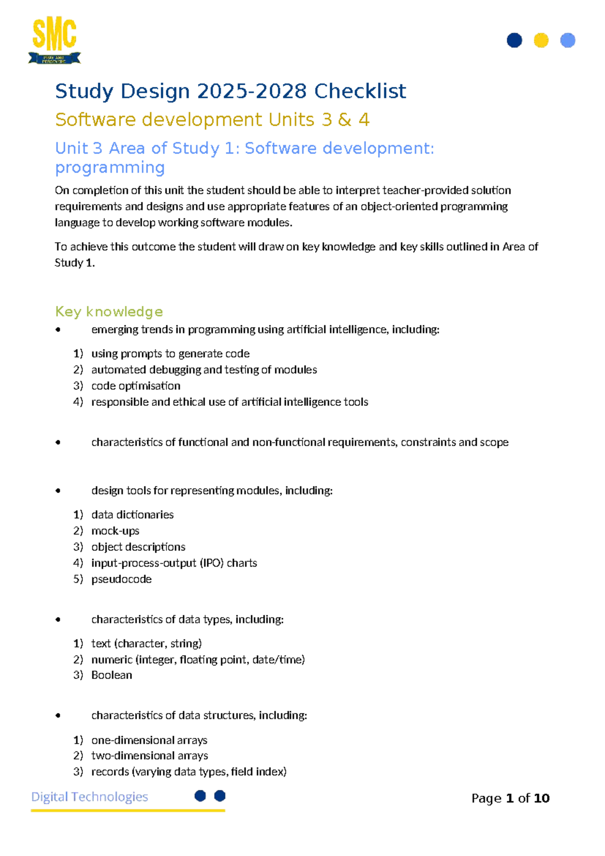 Study Design Checklist for Software Development Units 3 & 4 (2025 ...