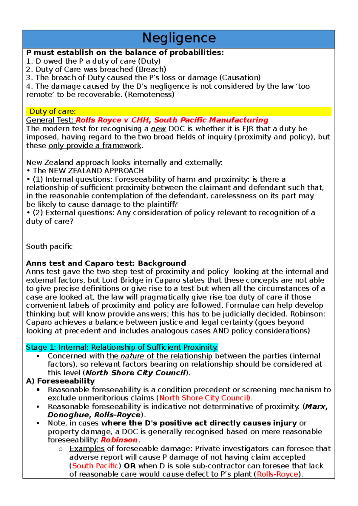 Tort Law Notes: Understanding Negligence, Duty of Care, and Causation ...