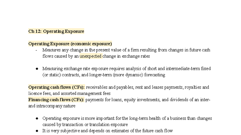 Fin 370 Ch 12: Understanding Operating Exposure and Management ...