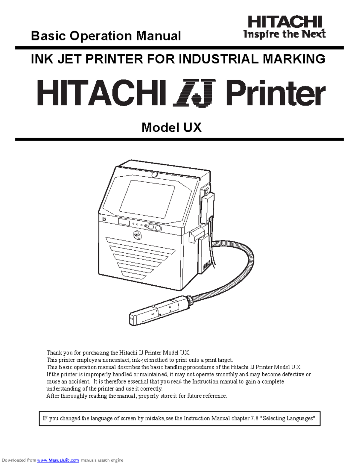 Hitachi IJ Printer Model UX - Basic Operation & Safety Manual - Studocu