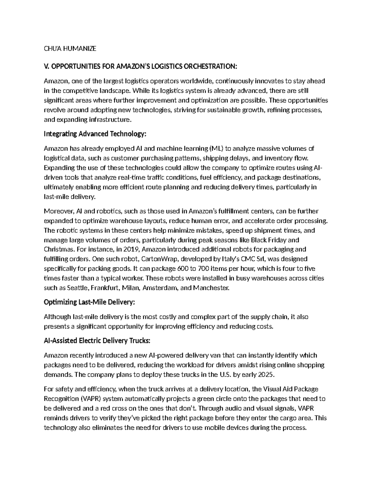 PHUC - okiii - CHƯA HUMANIZE V. OPPORTUNITIES FOR AMAZON’S LOGISTICS ...