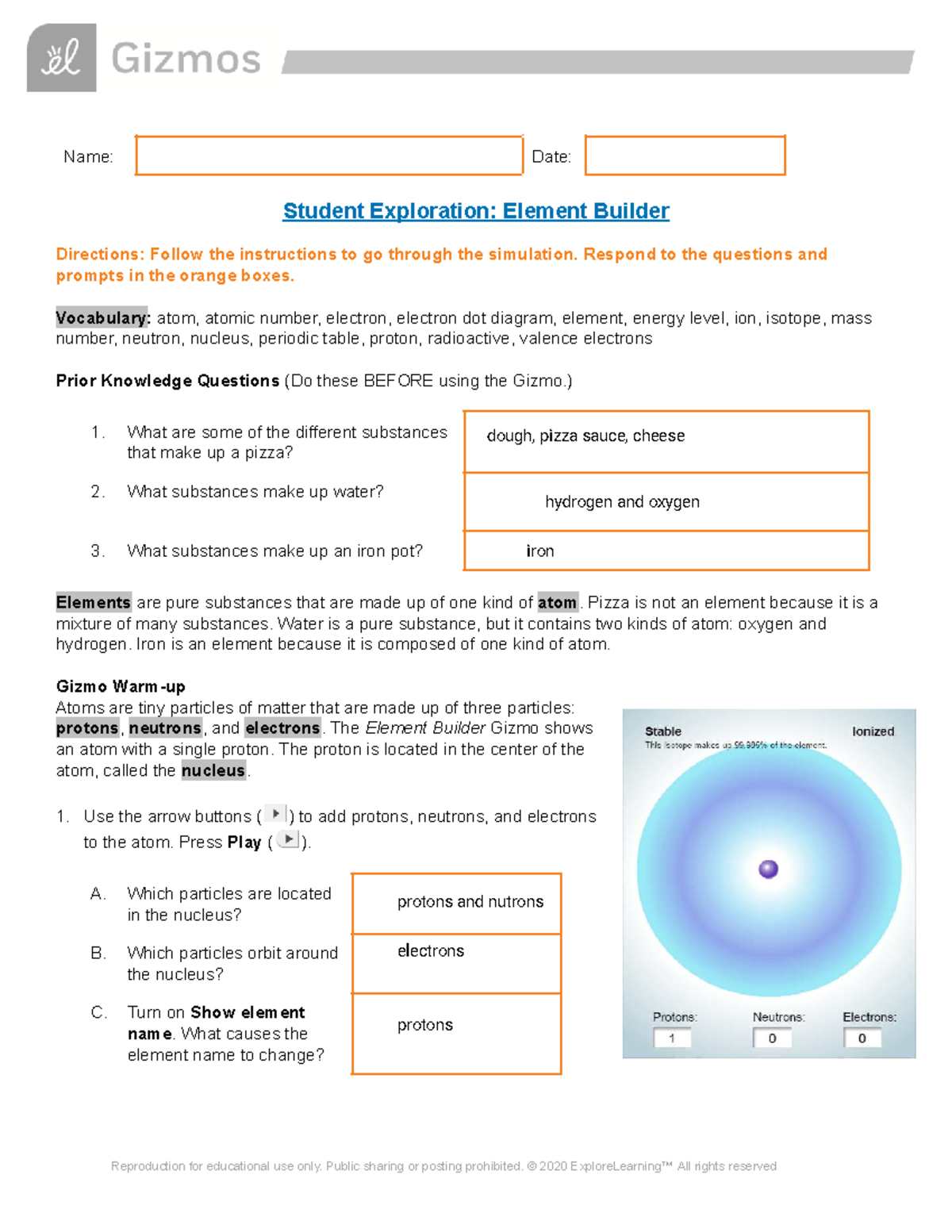 Element Builder Simulation Guide: Student Exploration Activity - Studocu