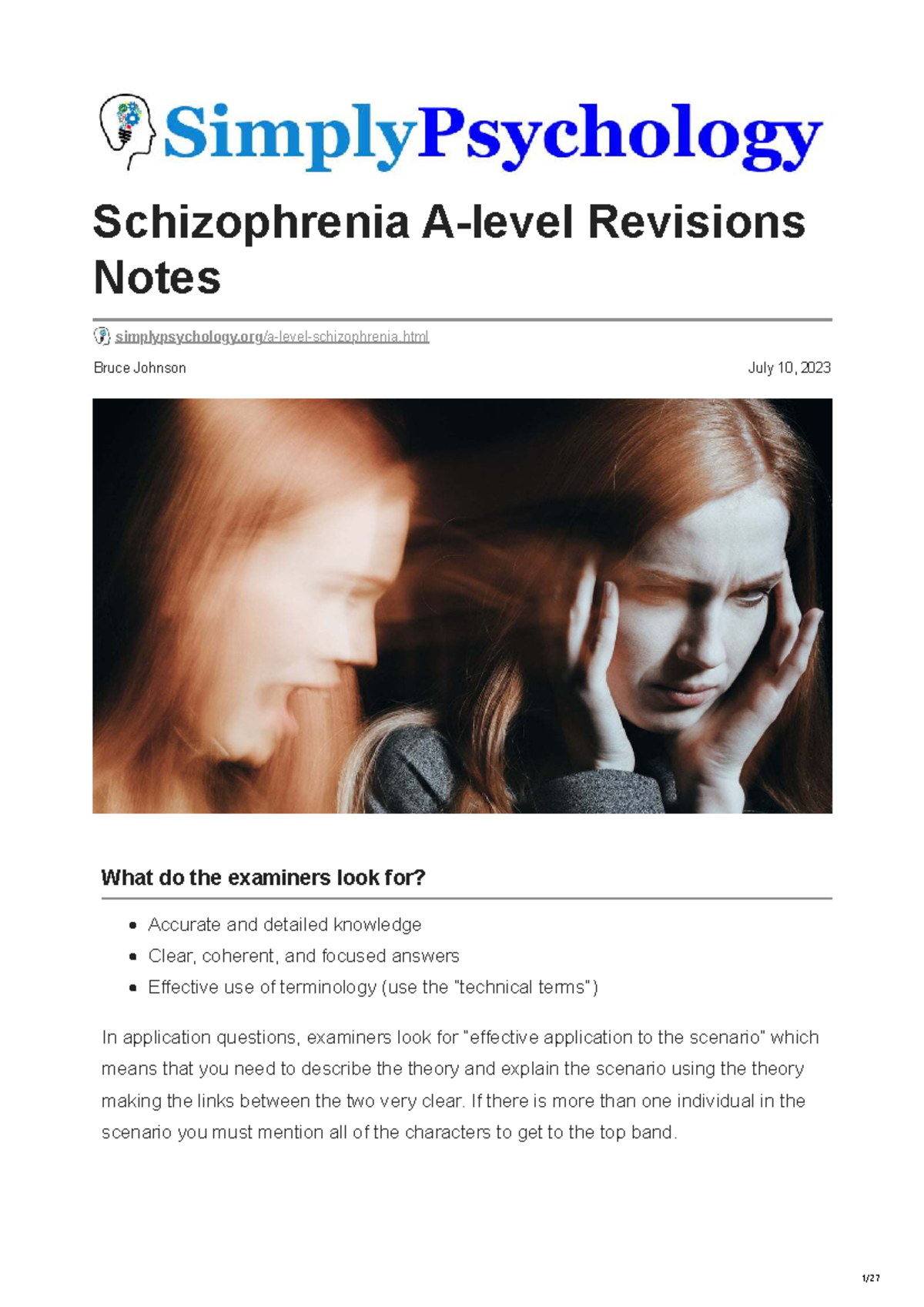 A-level PSY 101: Schizophrenia Revision Notes and Exam Tips - Studocu