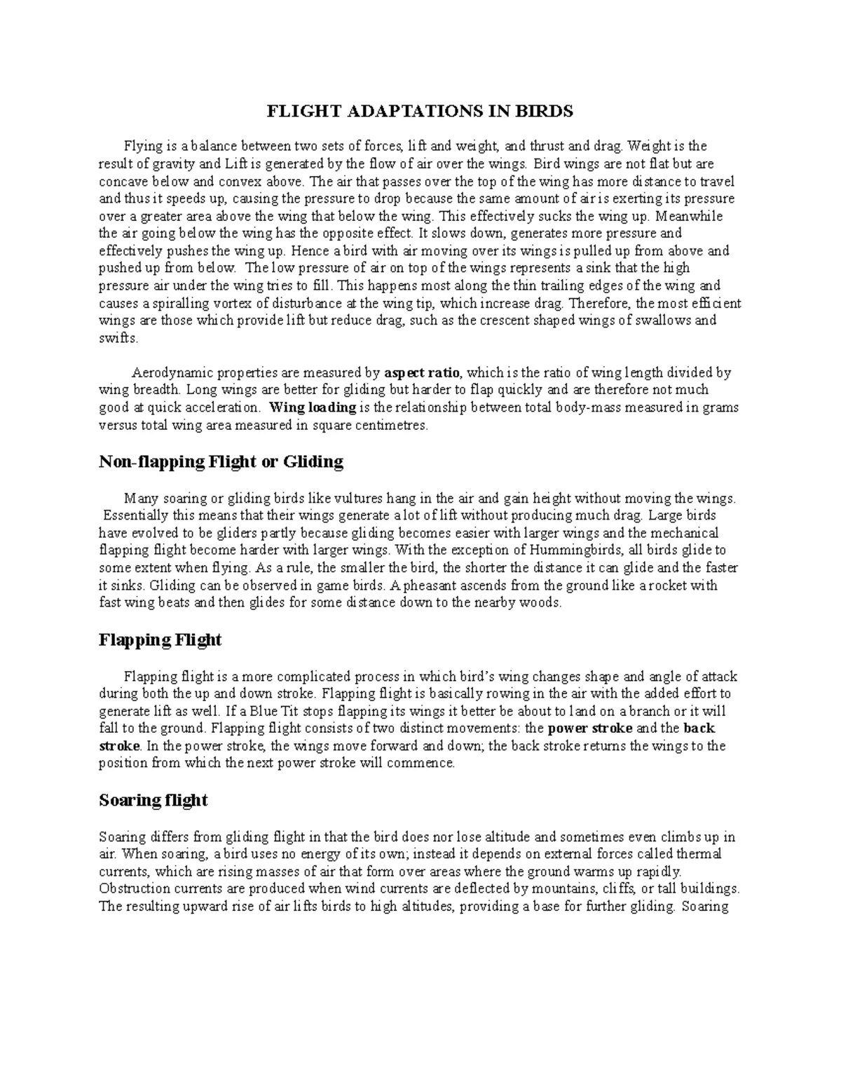 Bird Flight Adaptations: Morphological & Anatomical Insights - Studocu