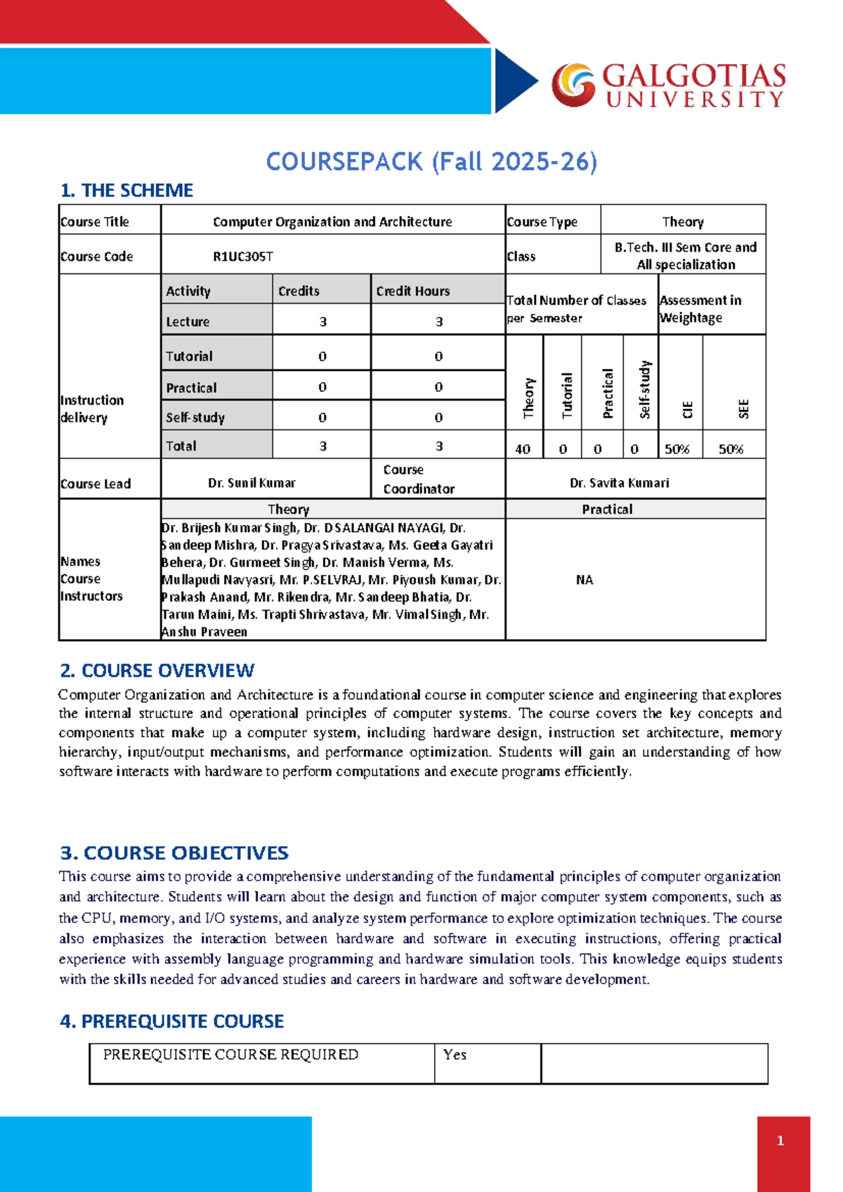 Course Pack: Computer Organization and Architecture (R1UC305T) Final ...