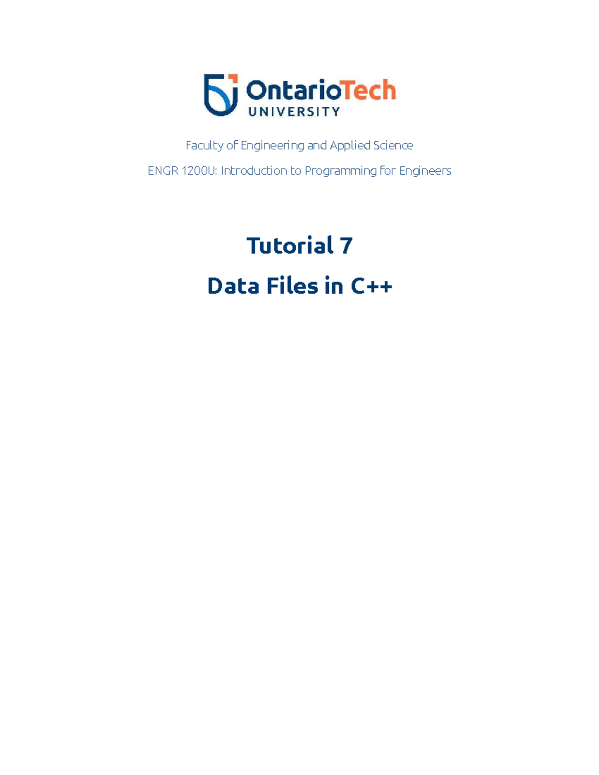 ENGR 1200U: Tutorial 7 - Working with Data Files in C++ - Studocu