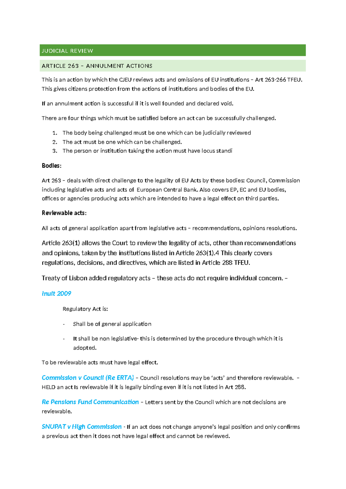 EU Fe1 - Art 263 Judicial Review: Key Aspects and Case Law Analysis ...