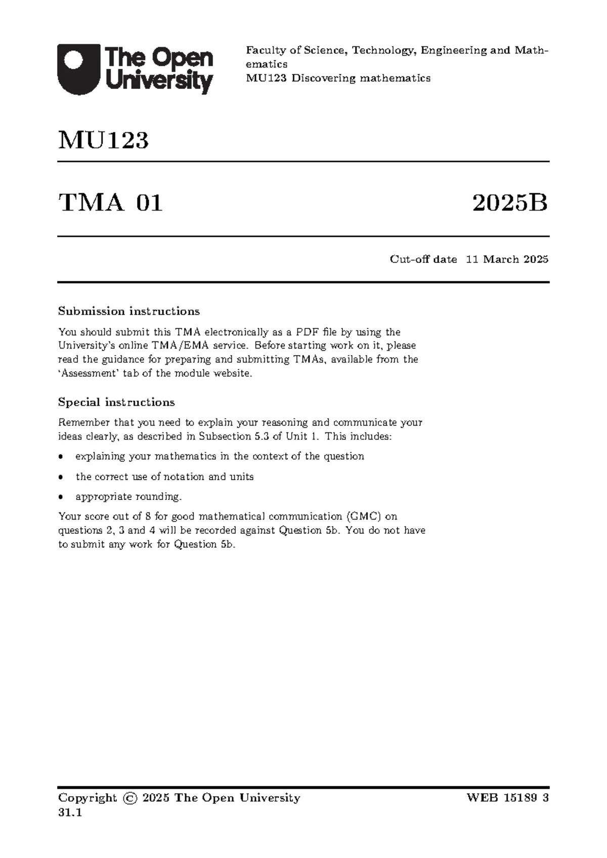 TMA 01 - Detailed Solutions and Calculations for Assignment - Studocu