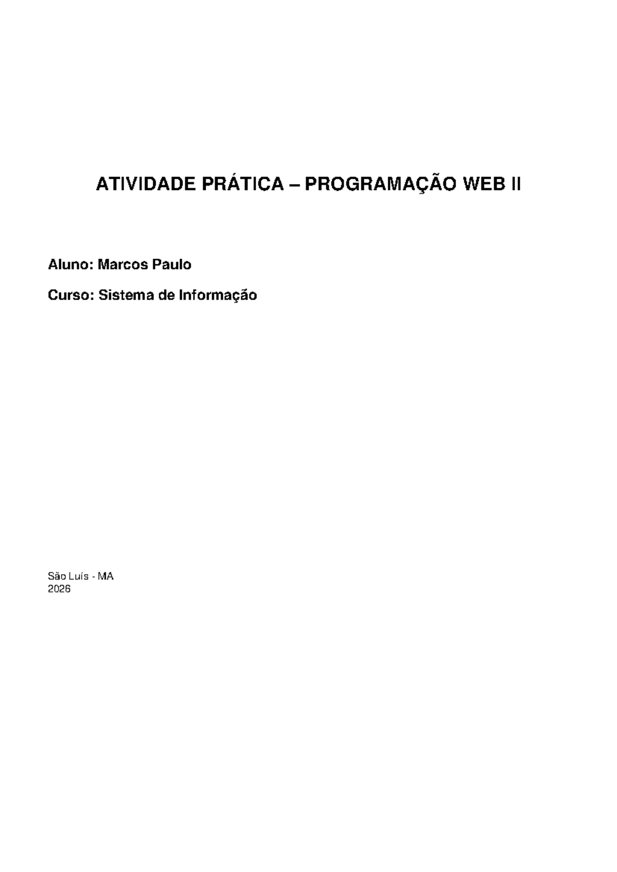 Atividade Prática: Programação Web II - Marcos Paulo - Studocu
