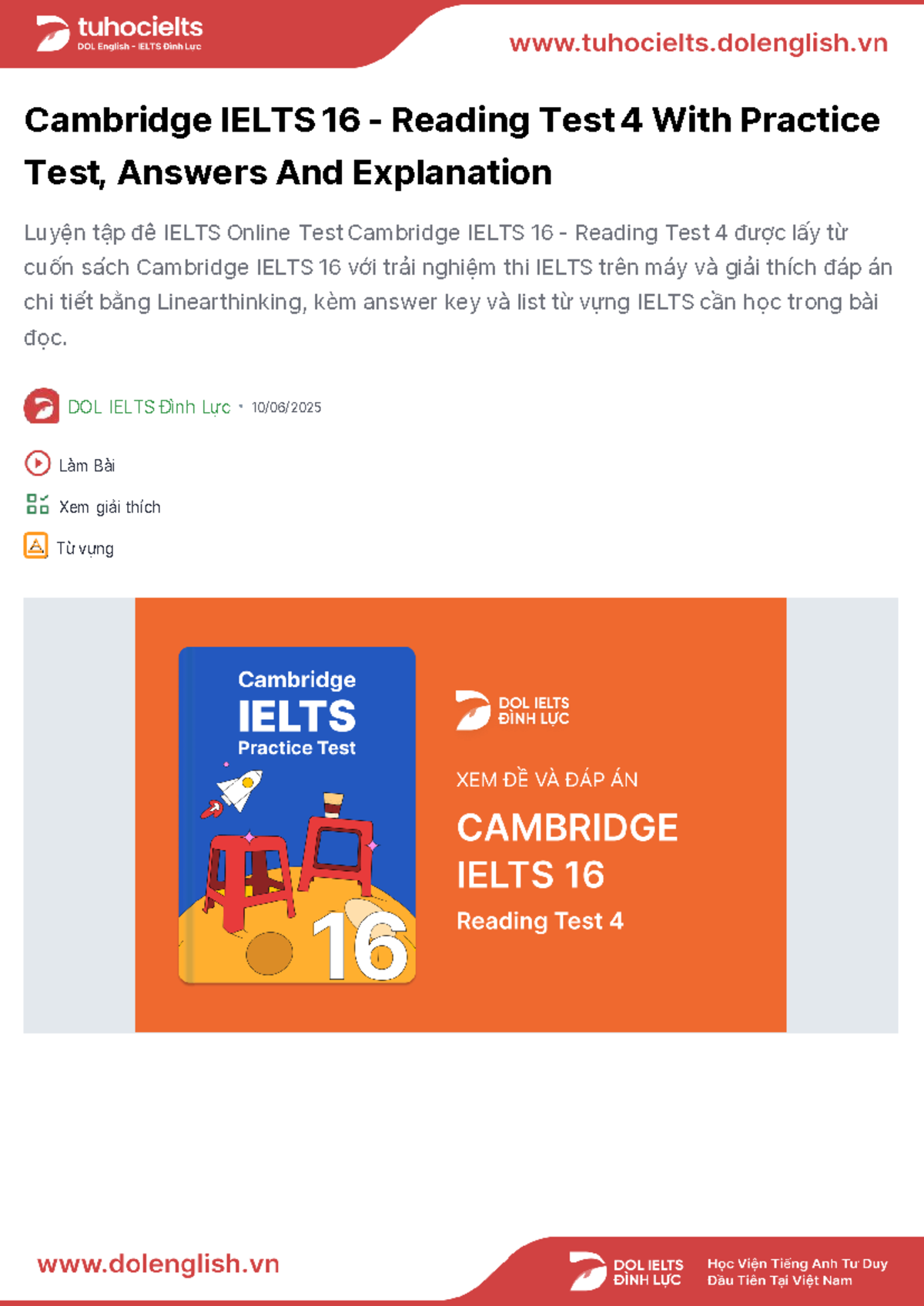 CAM16 - IELTS 16 Reading Test 4 with Answers & Explanations - Studocu