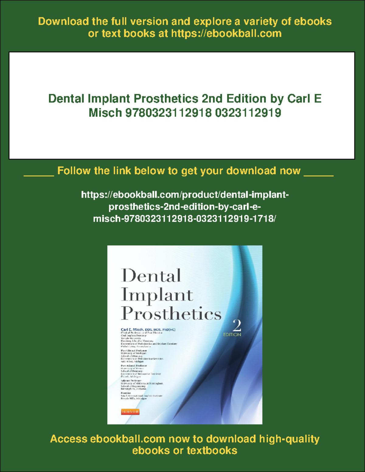 11270 - Dental Implant Prosthetics 2nd Ed. by Carl E. Misch (ISBNs ...