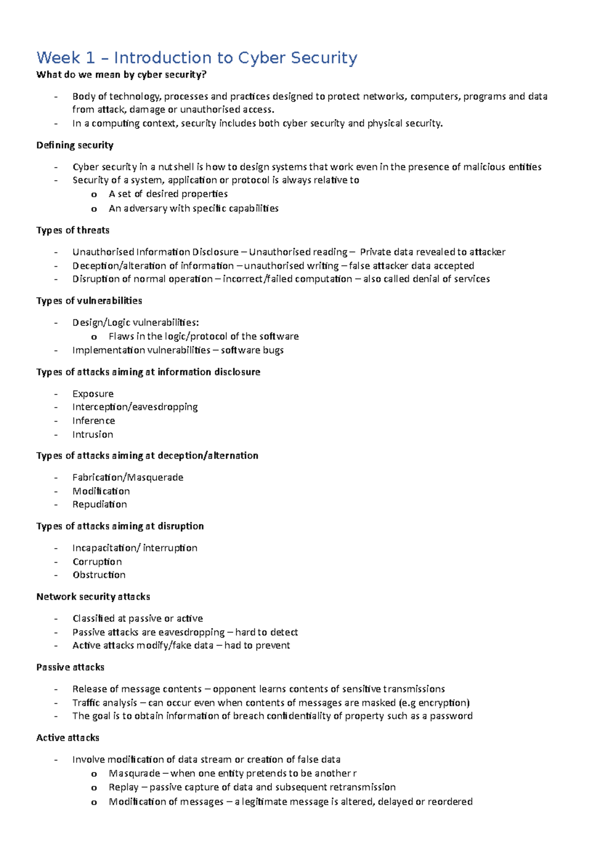 FIT2093 Lecture Notes: Weeks 1-4 on Cyber Security and Cryptography ...