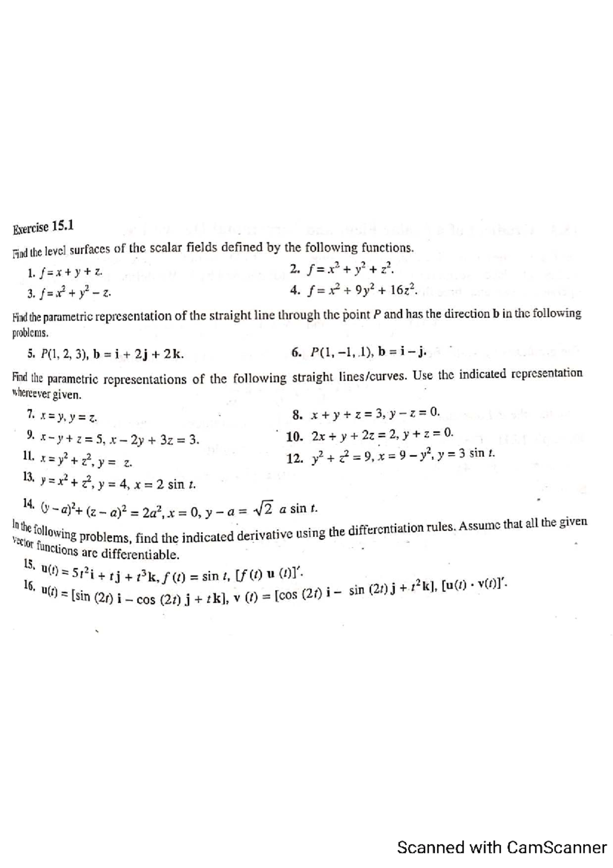 Exercise 15.1: Level Surfaces and Parametric Representations in Vector ...